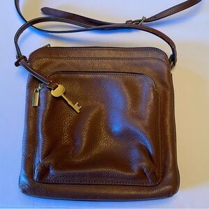Brown Leather Crossbody Bag by Fossil. 9x9.5